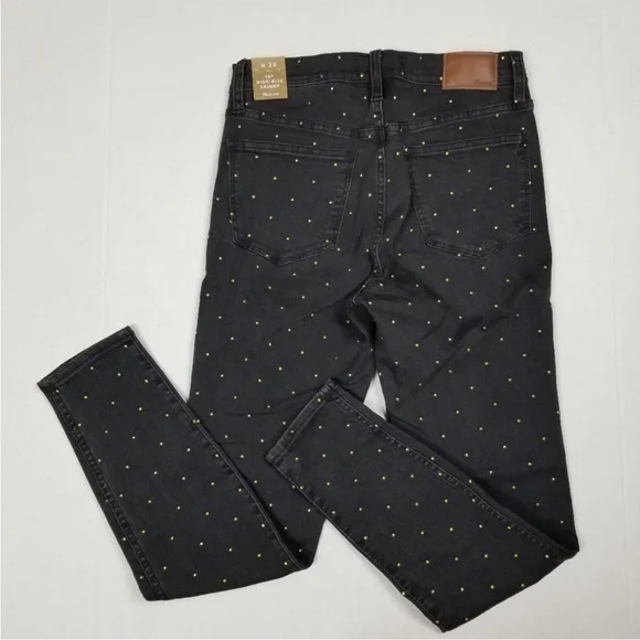 Madewell 10" High Rise Skinny Jeans Faded Black with Gold Polka Dots - Picture 4 of 6